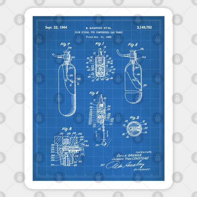 Scuba Tank Patent - Scuba Diver Deep Sea Diving Art - Blueprint Sticker by patentpress